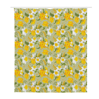 Vintage Daffodil Flower Pattern Print Polyester Shower Curtain