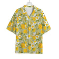 Vintage Daffodil Flower Pattern Print Rayon Hawaiian Shirt