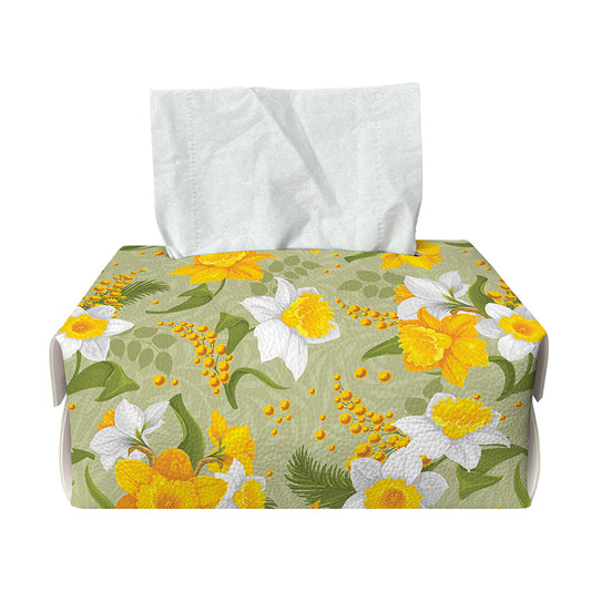 Vintage Daffodil Flower Pattern Print Rectangle Tissue Box Cover