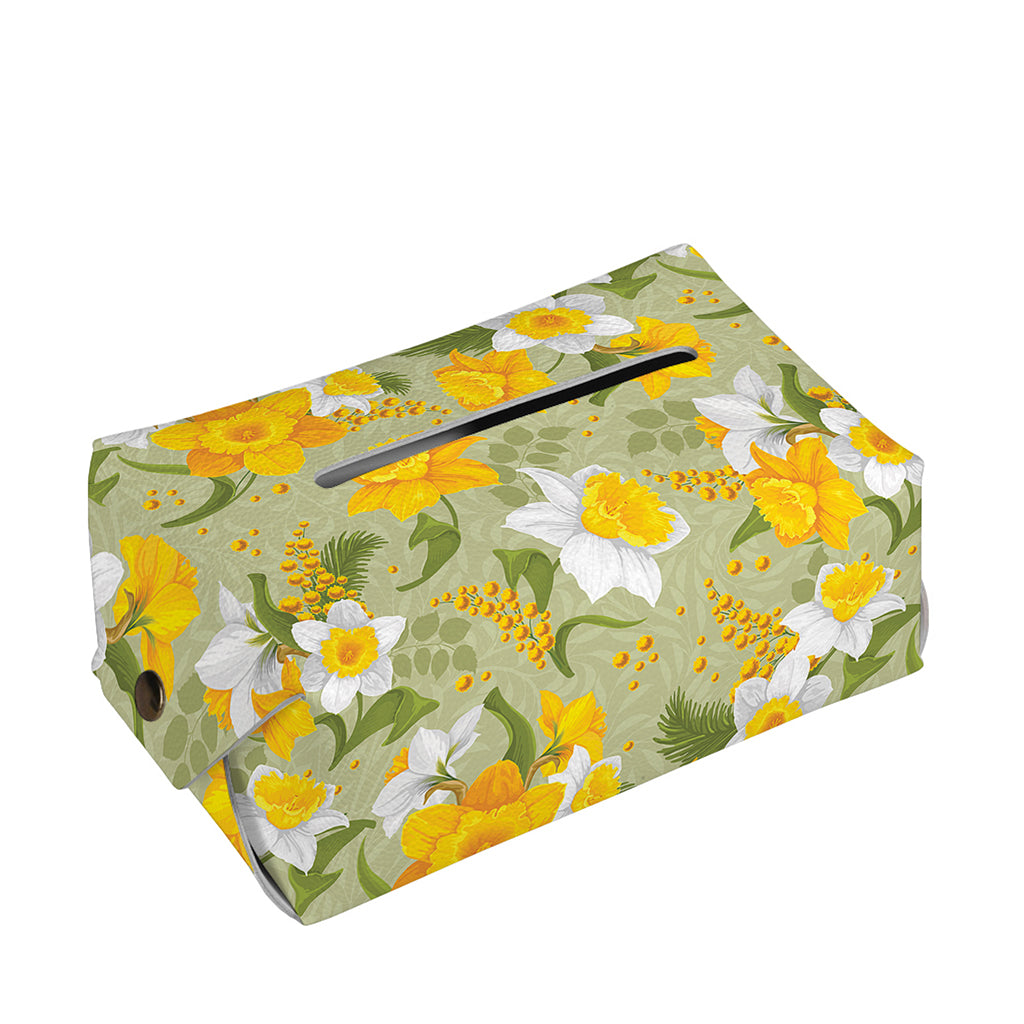Vintage Daffodil Flower Pattern Print Rectangle Tissue Box Cover