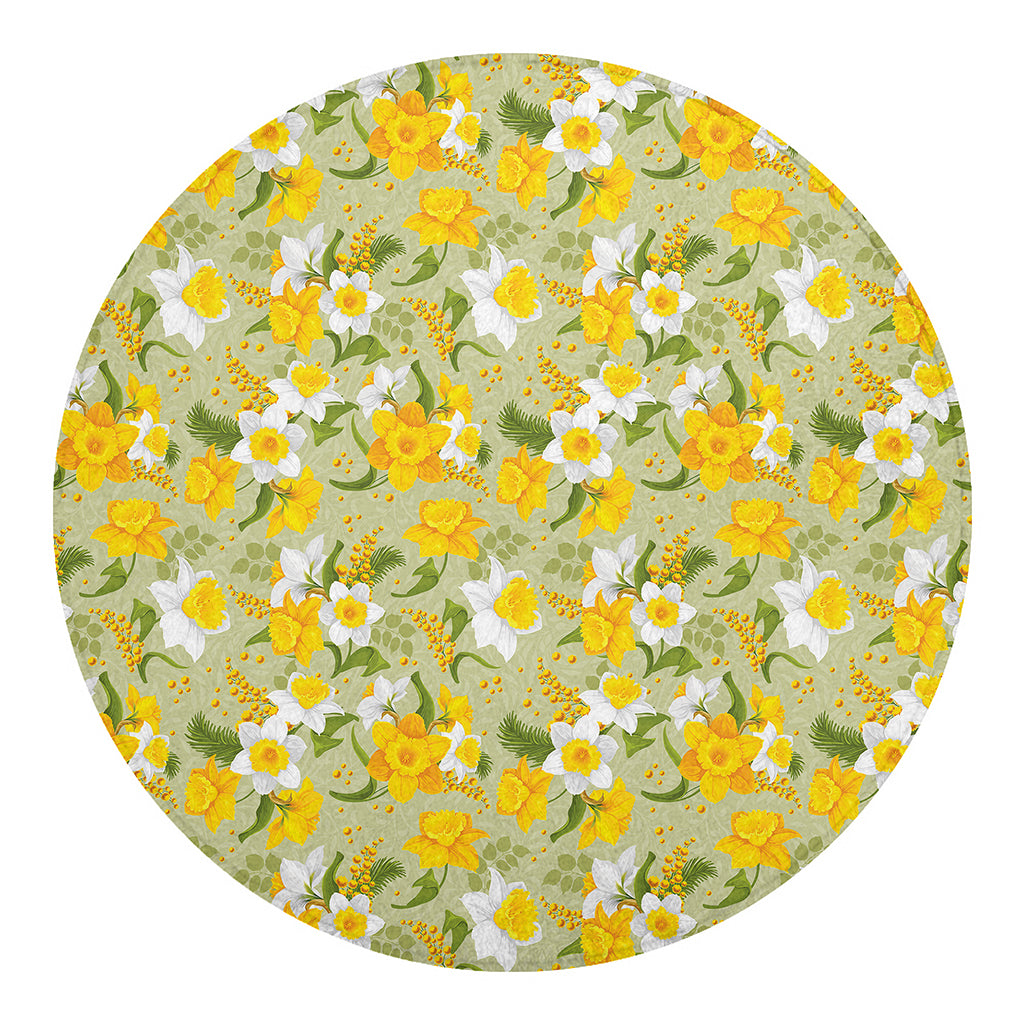 Vintage Daffodil Flower Pattern Print Round Blanket