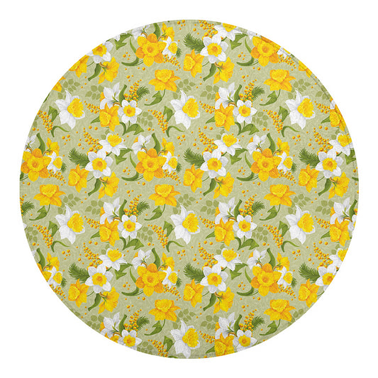 Vintage Daffodil Flower Pattern Print Round Blanket
