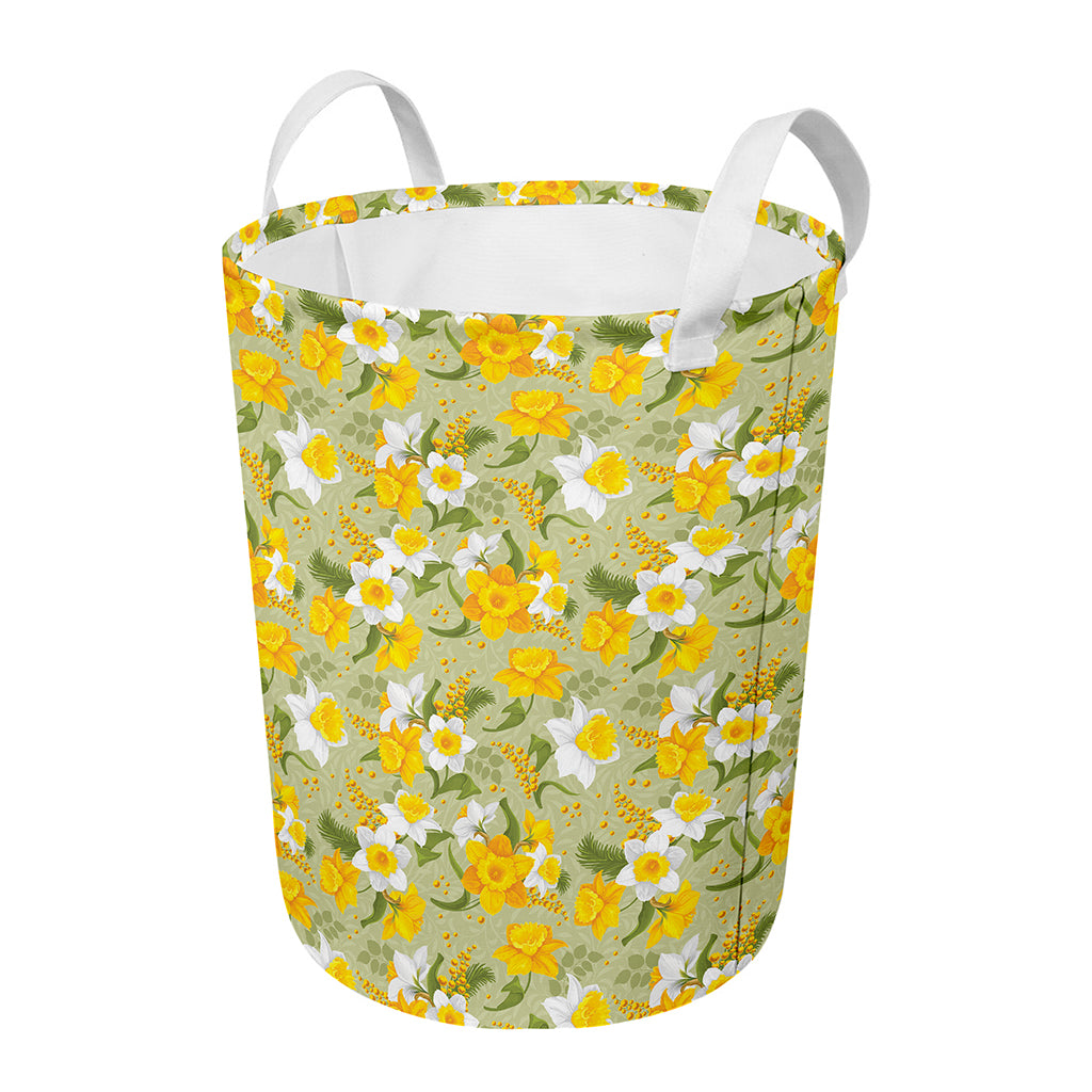 Vintage Daffodil Flower Pattern Print Round Laundry Basket