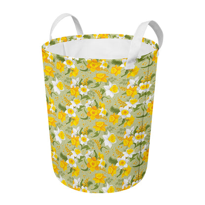Vintage Daffodil Flower Pattern Print Round Laundry Basket