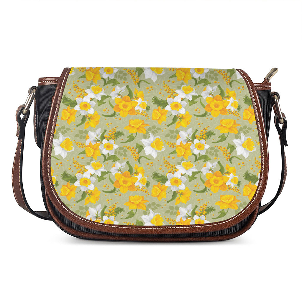 Vintage Daffodil Flower Pattern Print Saddle Bag