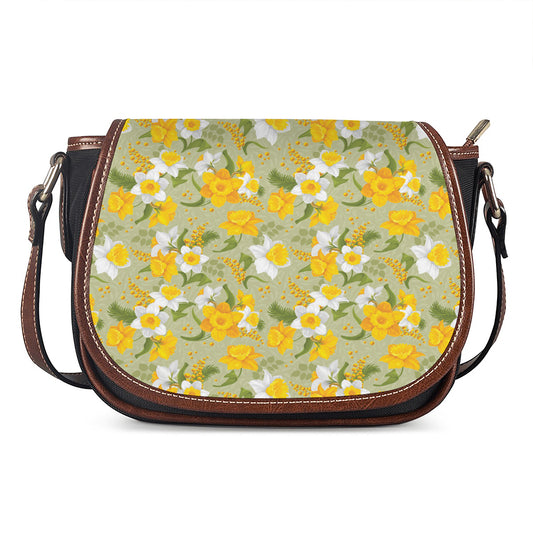 Vintage Daffodil Flower Pattern Print Saddle Bag