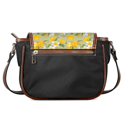 Vintage Daffodil Flower Pattern Print Saddle Bag