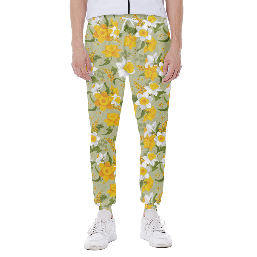 Vintage Daffodil Flower Pattern Print Scuba Joggers