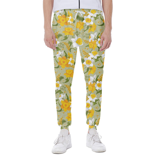 Vintage Daffodil Flower Pattern Print Scuba Joggers