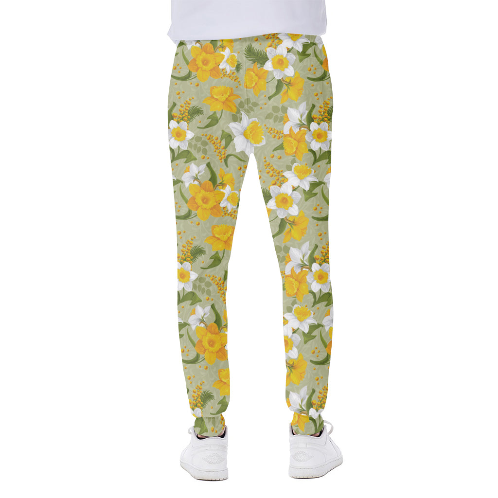 Vintage Daffodil Flower Pattern Print Scuba Joggers