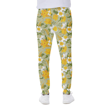 Vintage Daffodil Flower Pattern Print Scuba Joggers