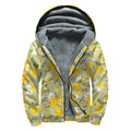 Vintage Daffodil Flower Pattern Print Sherpa Lined Zip Up Hoodie