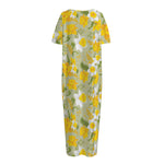 Vintage Daffodil Flower Pattern Print Short Sleeve Long Nightdress
