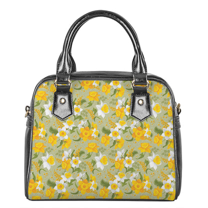Vintage Daffodil Flower Pattern Print Shoulder Handbag