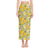 Vintage Daffodil Flower Pattern Print Side Slit Maxi Skirt