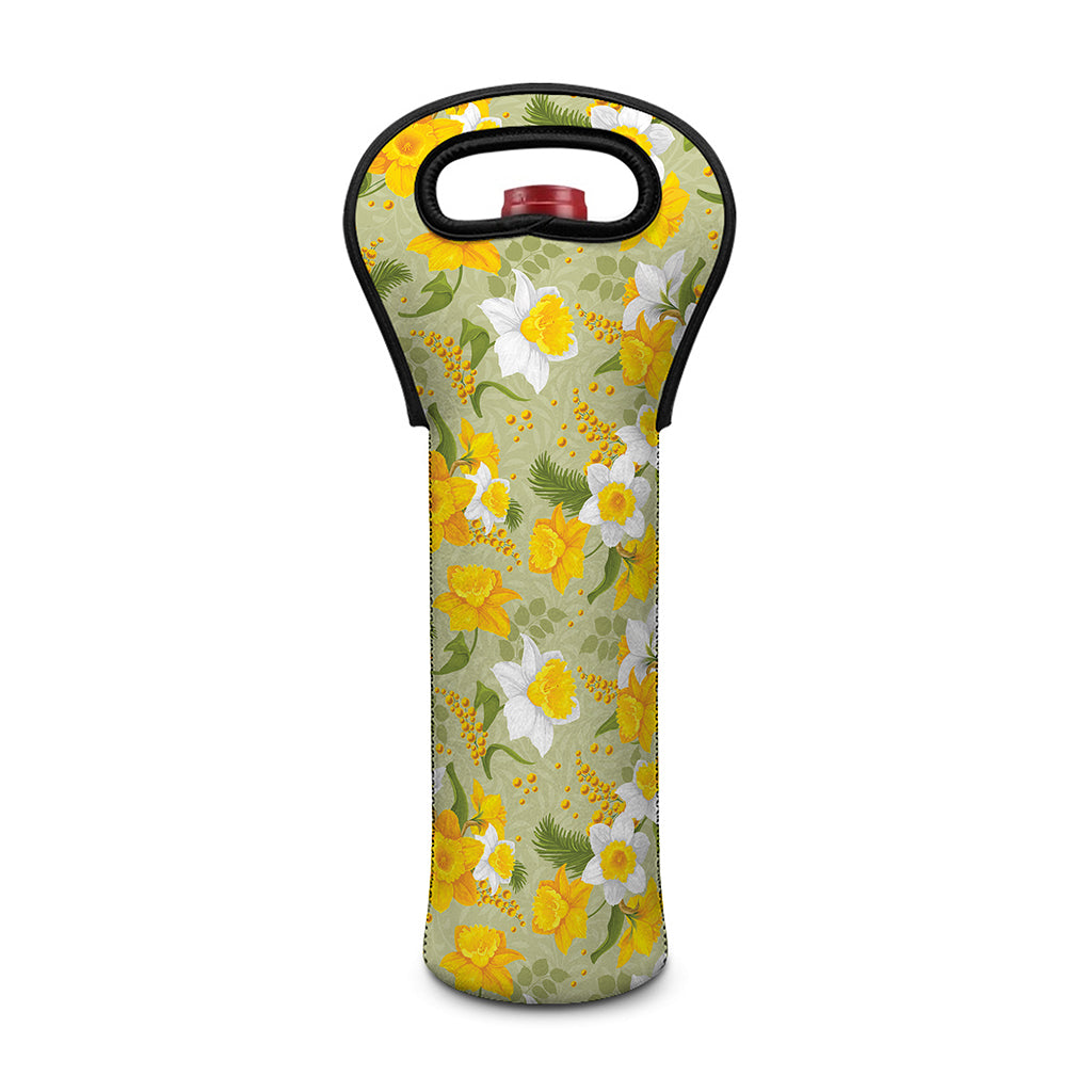 Vintage Daffodil Flower Pattern Print Single Neoprene Wine Tote