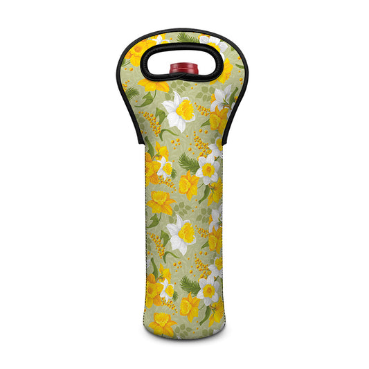Vintage Daffodil Flower Pattern Print Single Neoprene Wine Tote