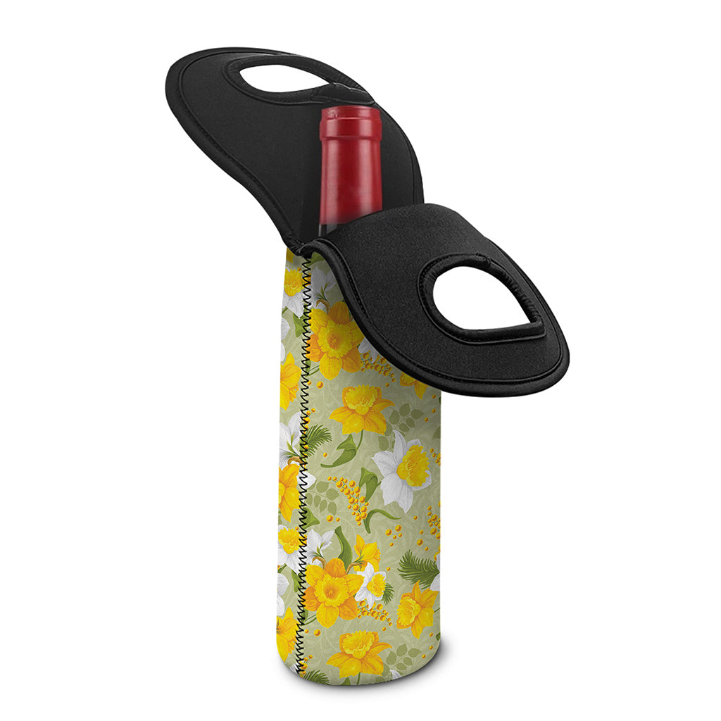 Vintage Daffodil Flower Pattern Print Single Neoprene Wine Tote