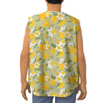 Vintage Daffodil Flower Pattern Print Sleeveless Baseball Jersey