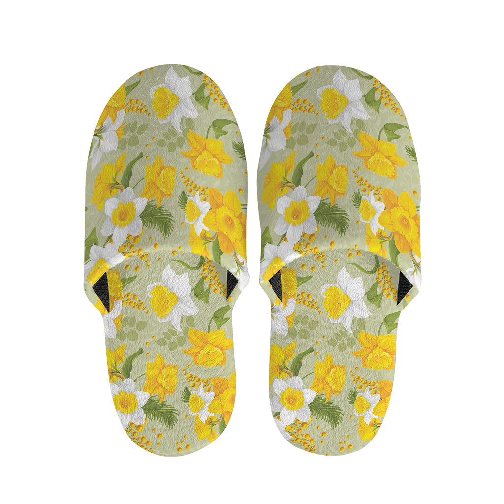 Vintage Daffodil Flower Pattern Print Slippers