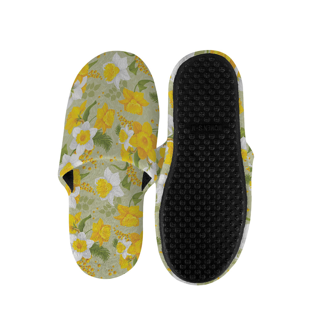Vintage Daffodil Flower Pattern Print Slippers