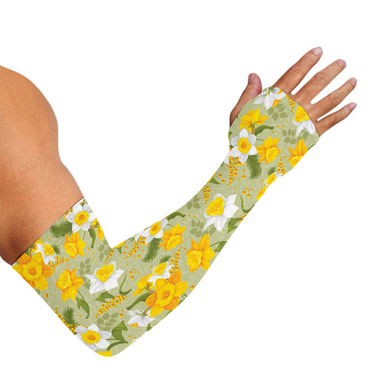 Vintage Daffodil Flower Pattern Print Sun Protection Arm Sleeves