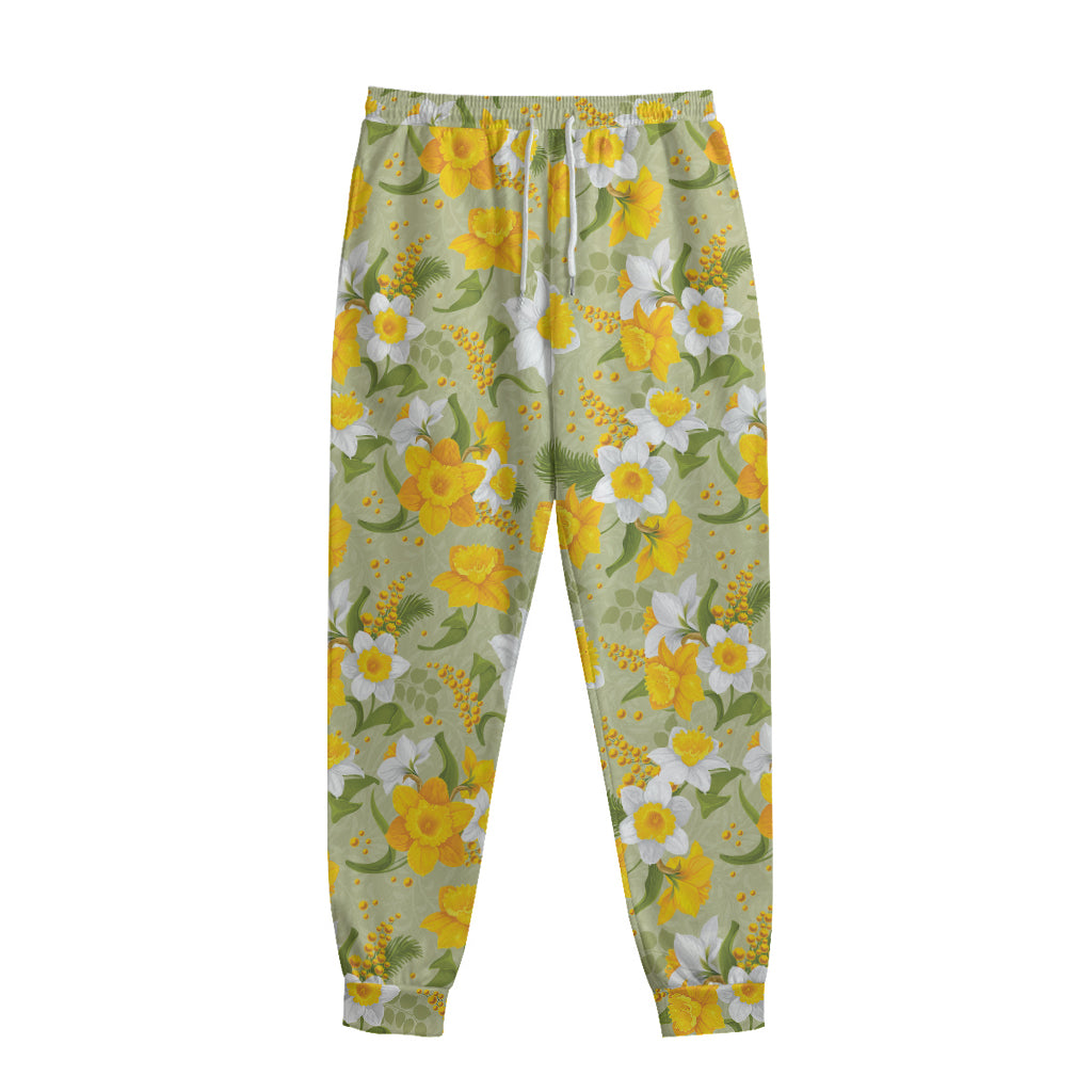 Vintage Daffodil Flower Pattern Print Sweatpants