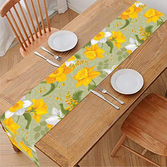 Vintage Daffodil Flower Pattern Print Table Runner