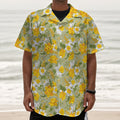 Vintage Daffodil Flower Pattern Print Textured Short Sleeve Shirt