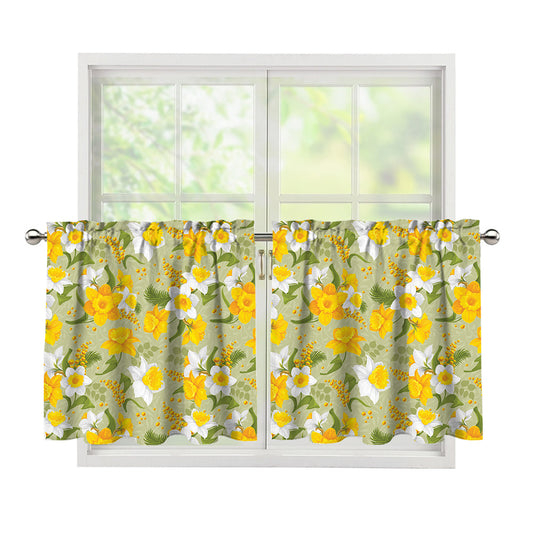 Vintage Daffodil Flower Pattern Print Tier Curtains