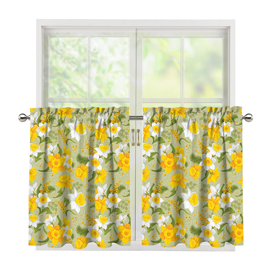 Vintage Daffodil Flower Pattern Print Tier Curtains