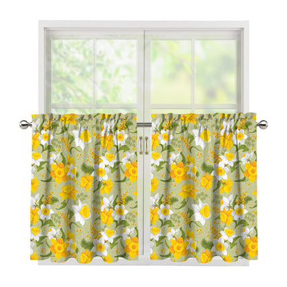 Vintage Daffodil Flower Pattern Print Tier Curtains