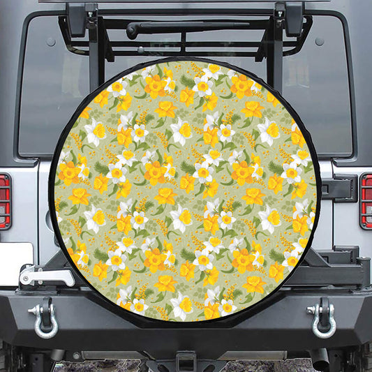 Vintage Daffodil Flower Pattern Print Tire Cover