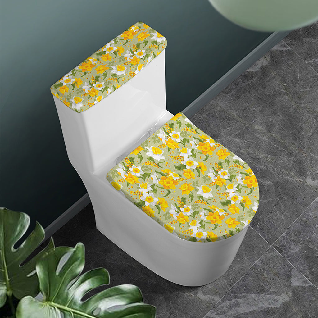 Vintage Daffodil Flower Pattern Print Toilet Lid And Tank Cover Set