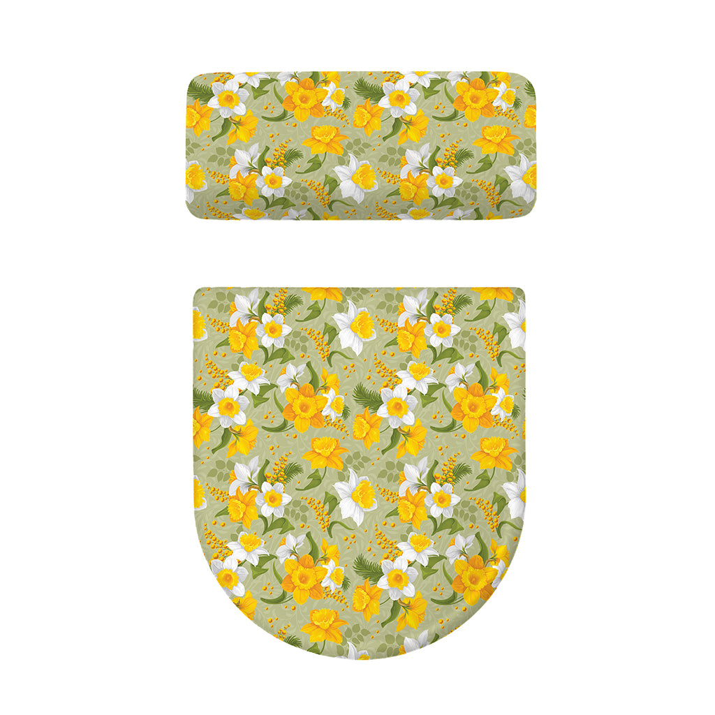 Vintage Daffodil Flower Pattern Print Toilet Lid And Tank Cover Set