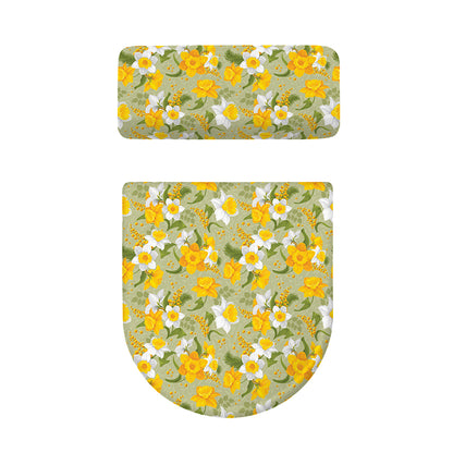 Vintage Daffodil Flower Pattern Print Toilet Lid And Tank Cover Set
