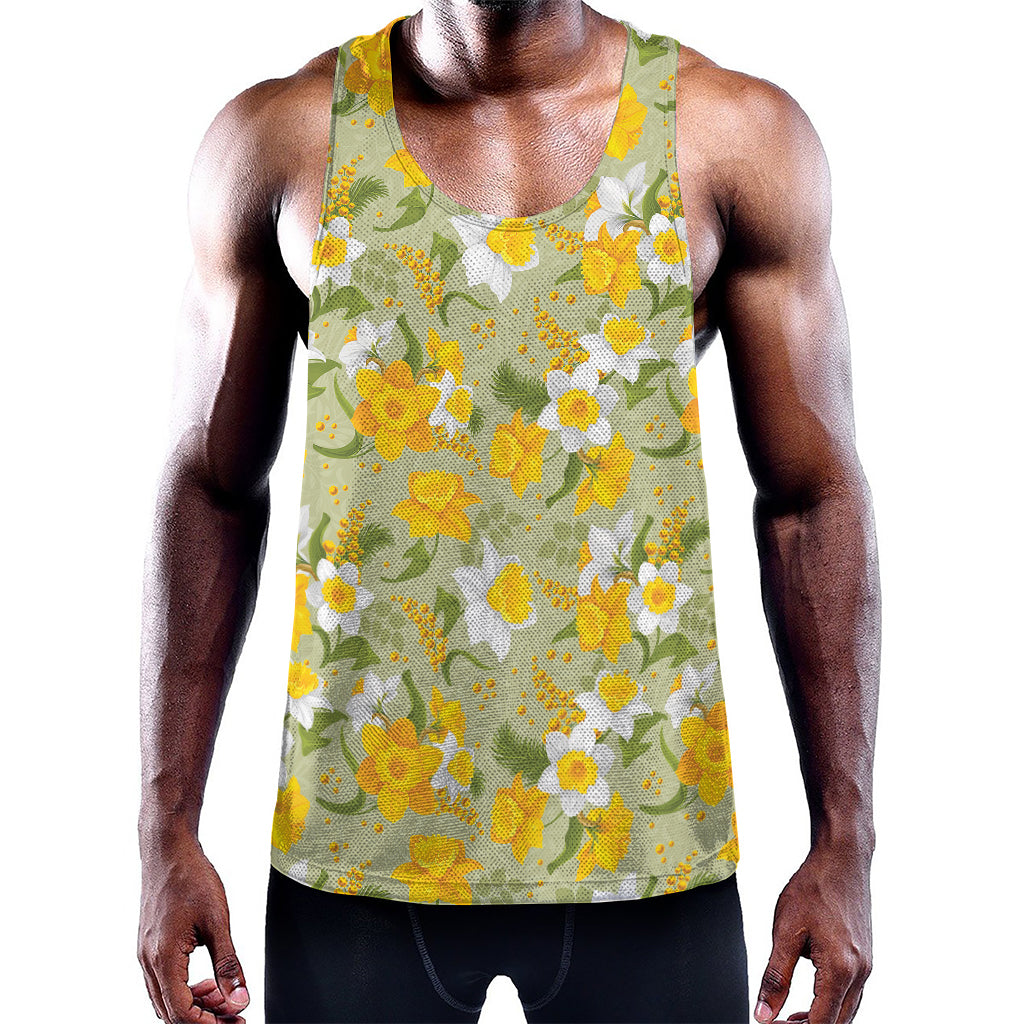 Vintage Daffodil Flower Pattern Print Training Tank Top