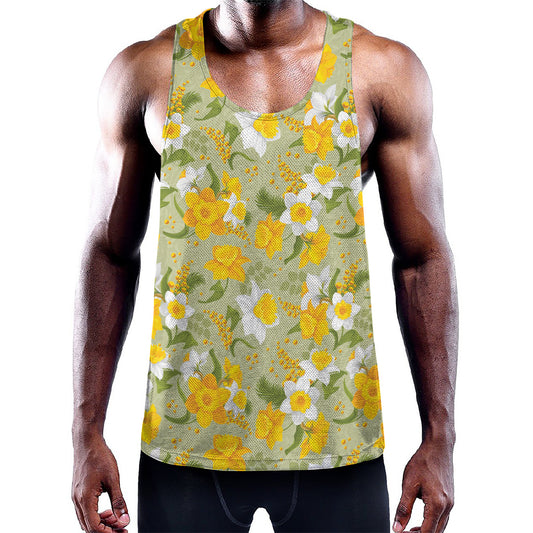 Vintage Daffodil Flower Pattern Print Training Tank Top