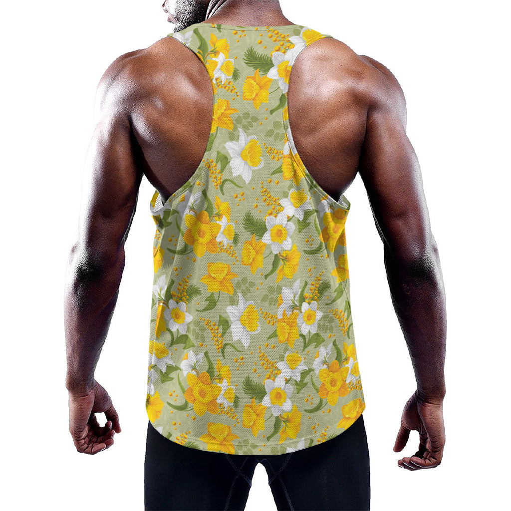 Vintage Daffodil Flower Pattern Print Training Tank Top