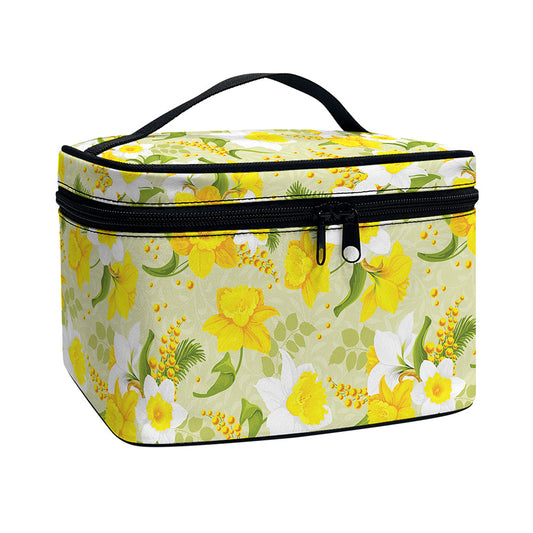 Vintage Daffodil Flower Pattern Print Travel Makeup Bag