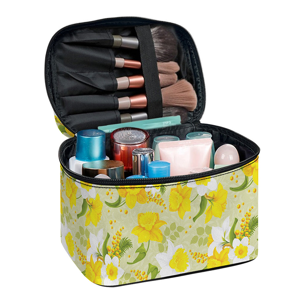 Vintage Daffodil Flower Pattern Print Travel Makeup Bag