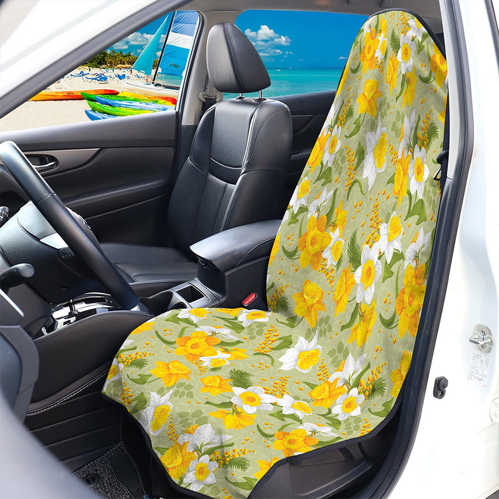 Vintage Daffodil Flower Pattern Print Waterproof Car Seat Cover