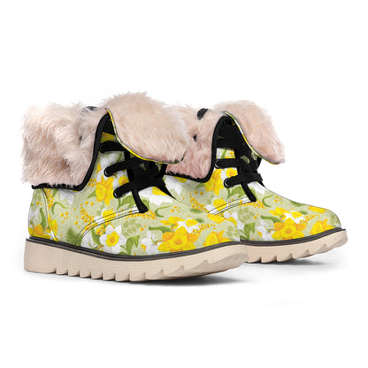 Vintage Daffodil Flower Pattern Print Winter Boots
