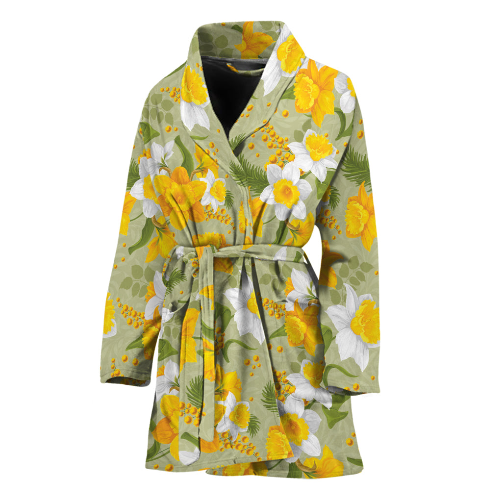 Vintage Daffodil Flower Pattern Print Women's Bathrobe