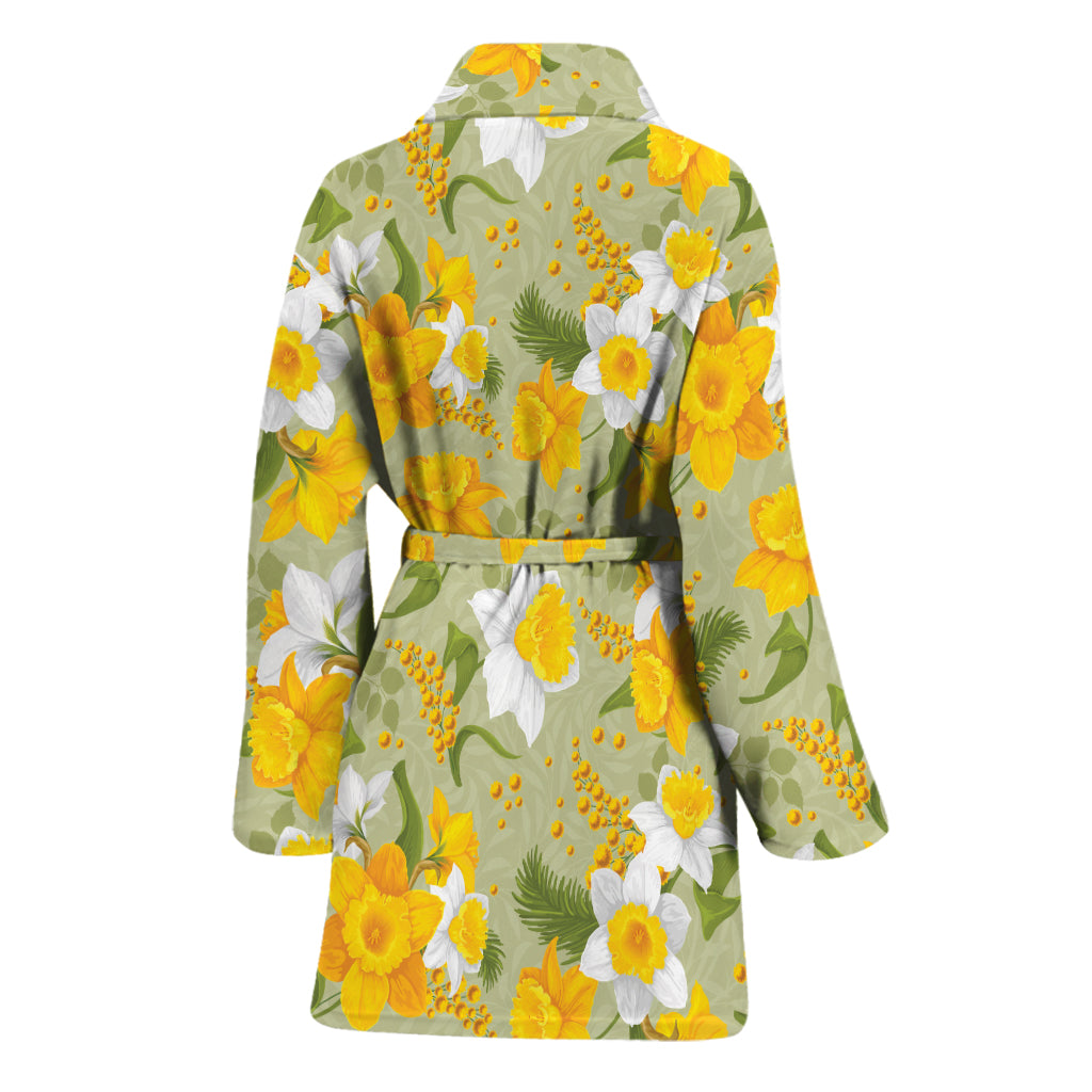 Vintage Daffodil Flower Pattern Print Women's Bathrobe