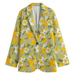 Vintage Daffodil Flower Pattern Print Women's Cotton Blazer