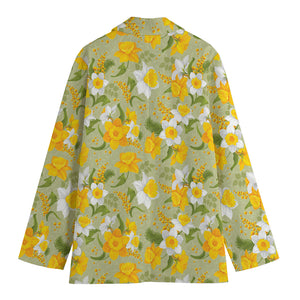 Vintage Daffodil Flower Pattern Print Women's Cotton Blazer