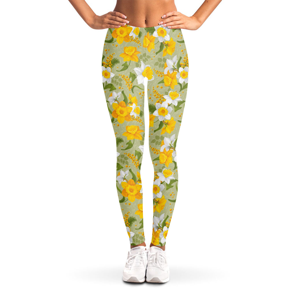 Vintage Daffodil Flower Pattern Print Women's Leggings