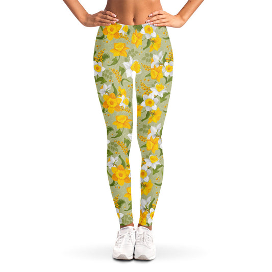 Vintage Daffodil Flower Pattern Print Women's Leggings