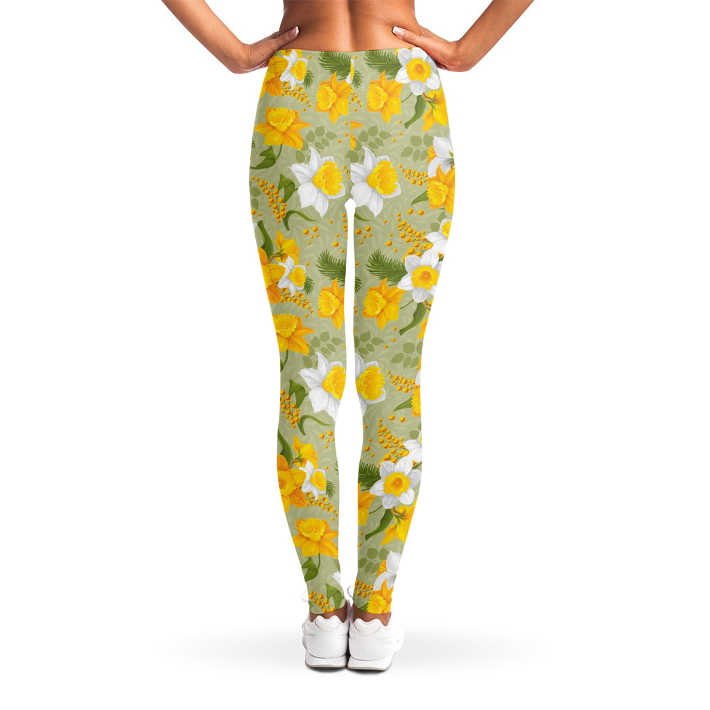 Vintage Daffodil Flower Pattern Print Women's Leggings